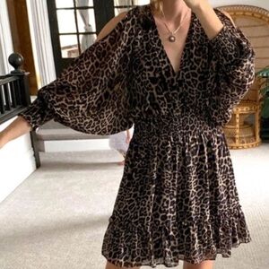 Animal Print Smocked Cold-Shoulder Dress
